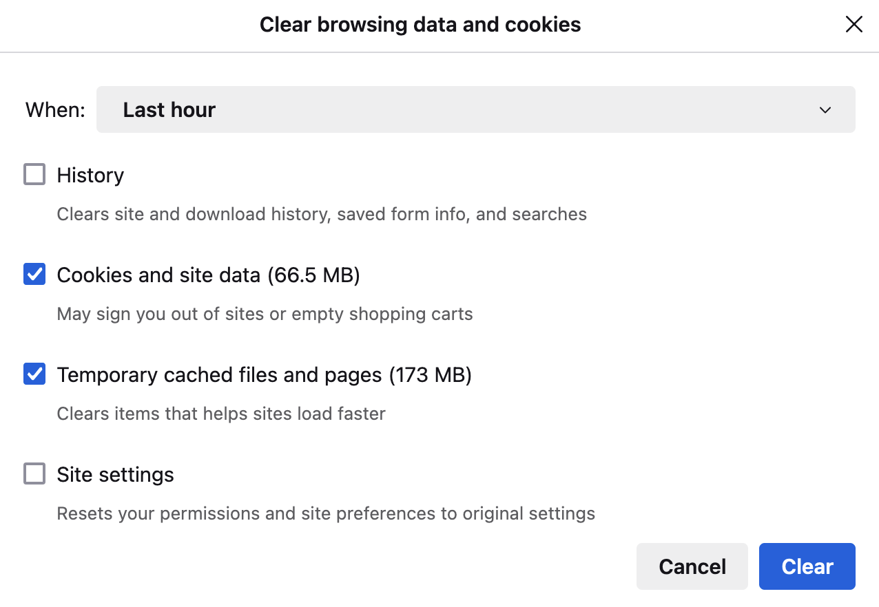 Clear cookies and site data dialog 3