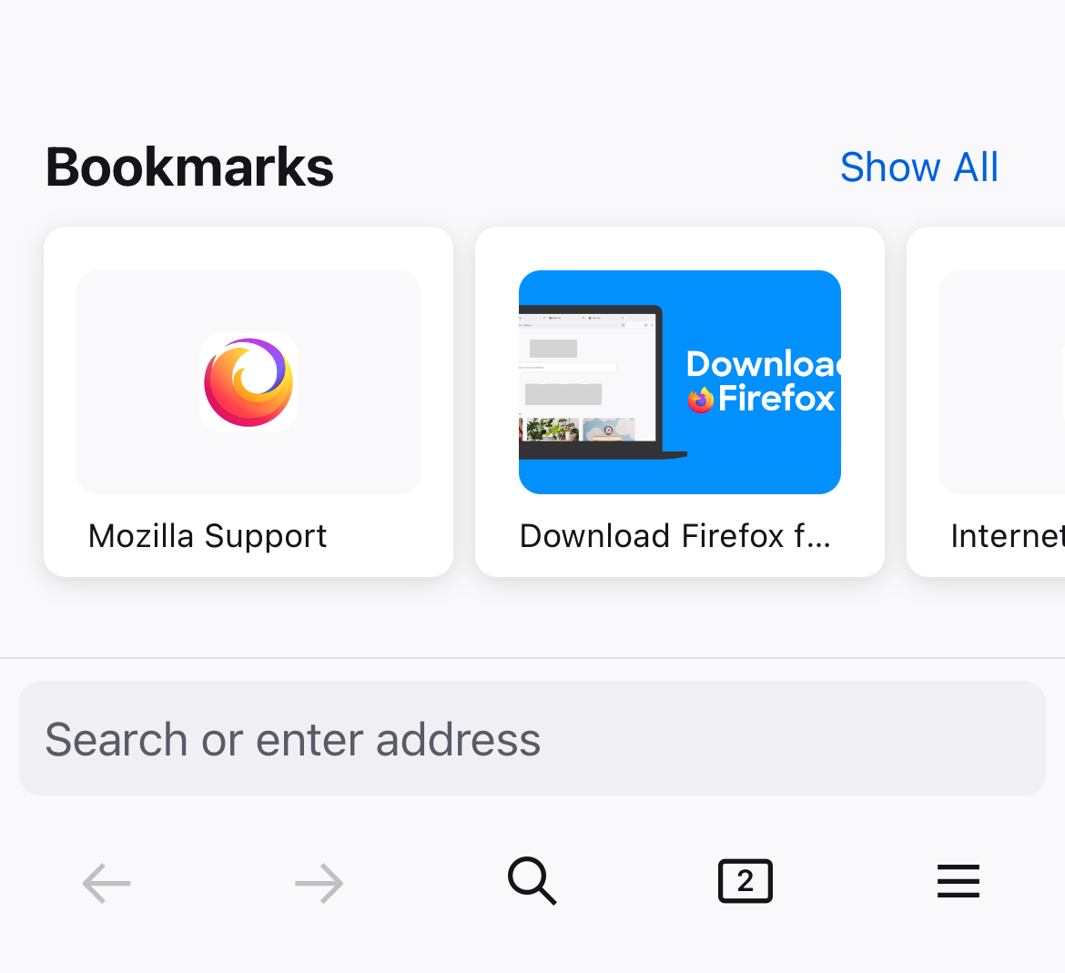 FX iOS homepage bookmarks