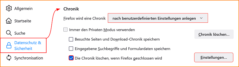 Einstellungen Datenschutz Chronik löschen 1 fx100