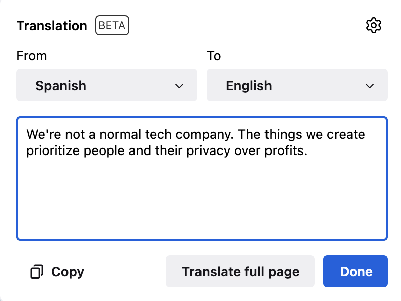 Partial translation pop-up