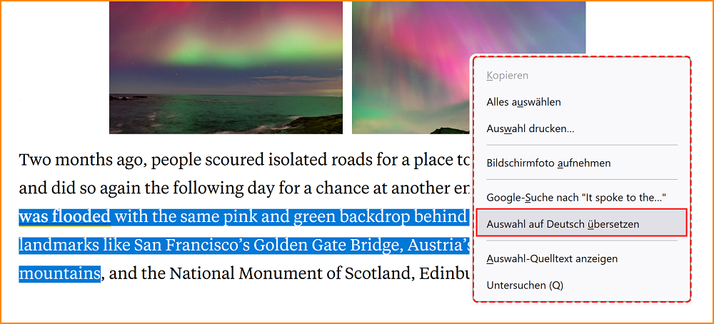 Firefox Übersetzung Auswahl 1