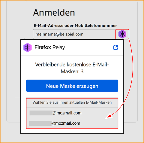 Relay Liste verwendeter E-Mails