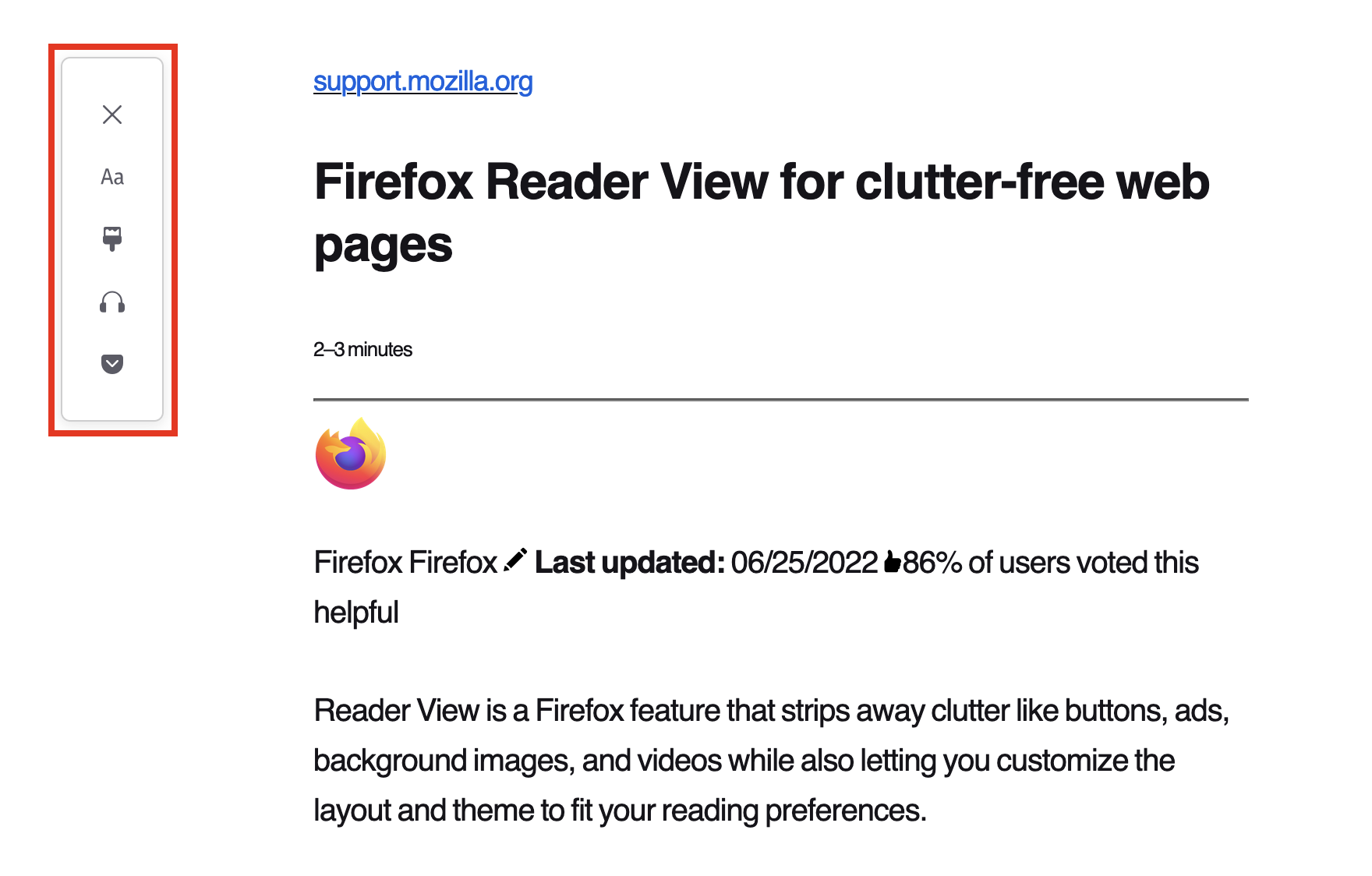 Reader view settings fx129