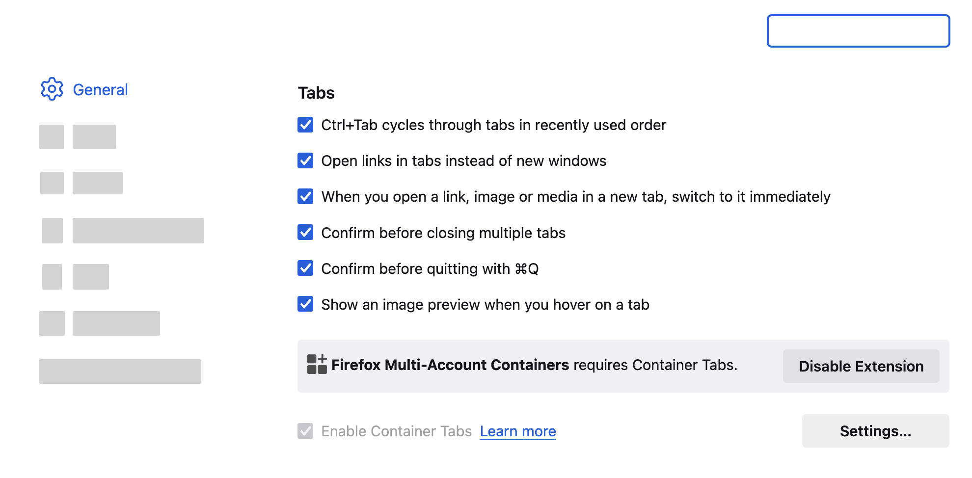 Tab settings simplified