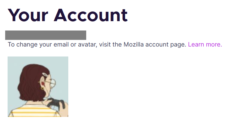 Your Account heading w/email and avatar