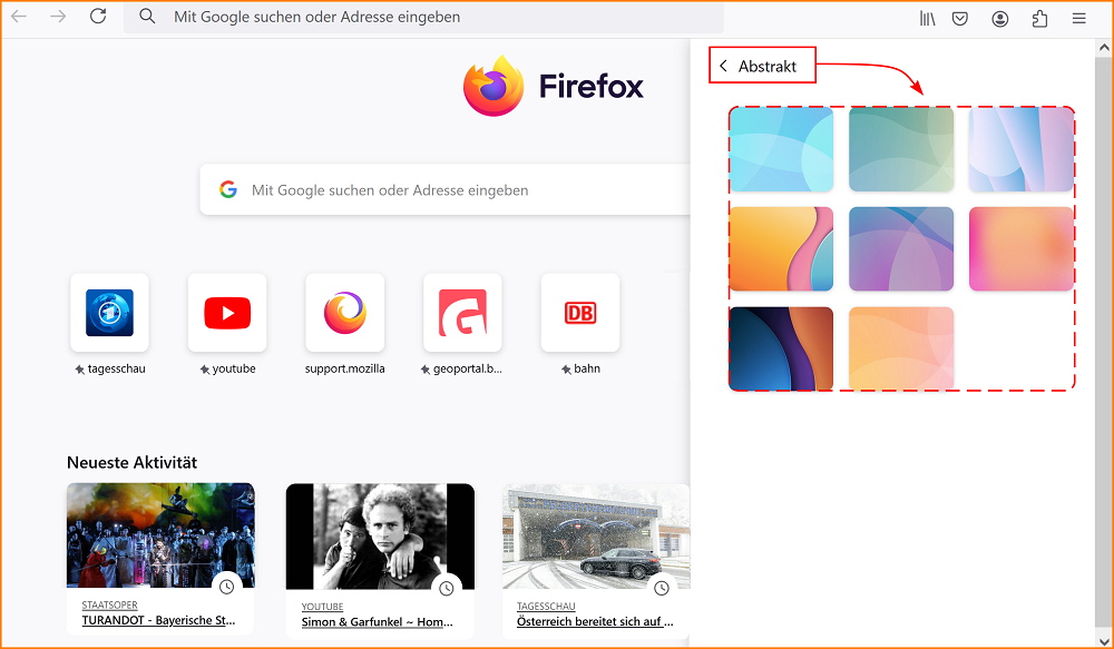 Neuer Tab Anpassen Hintergrundbilder 3 Standard fx129