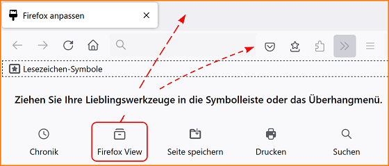 Firefox View Symbolleiste anpassen