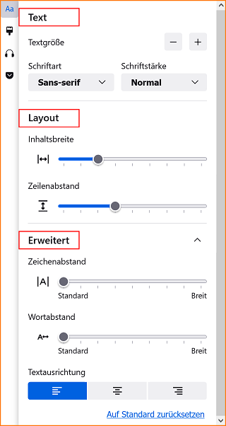 Leseansicht Option Text und Layout fx129