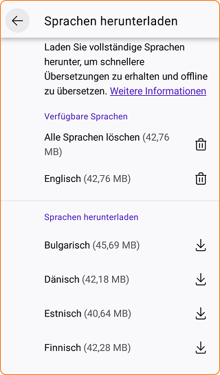 Android Übersetzung Sprachen herunterladen 1