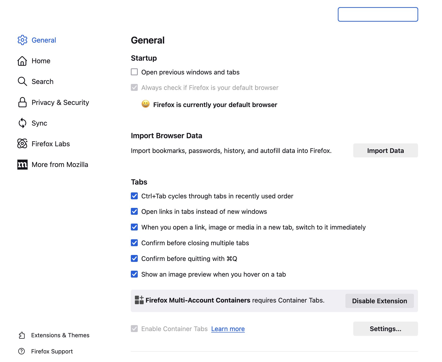 Settings overview