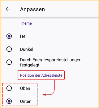 Android Adressleiste Position m130