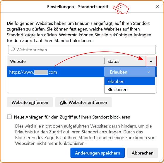 Einstellungen Dialog Standortzugriff fx131