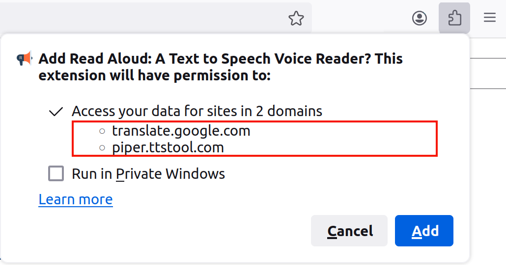 Add-on permission named domain