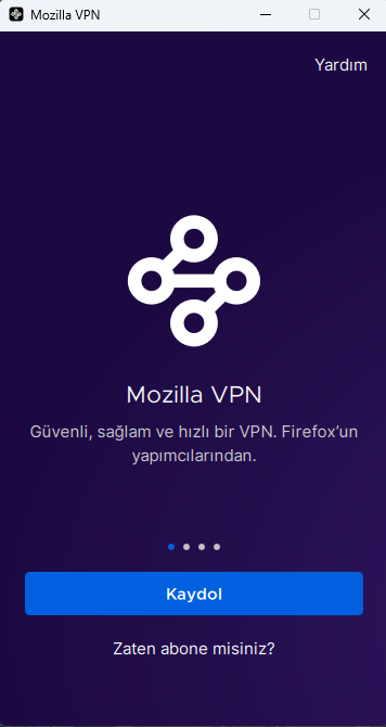 Turkish Mozilla VPN install screen