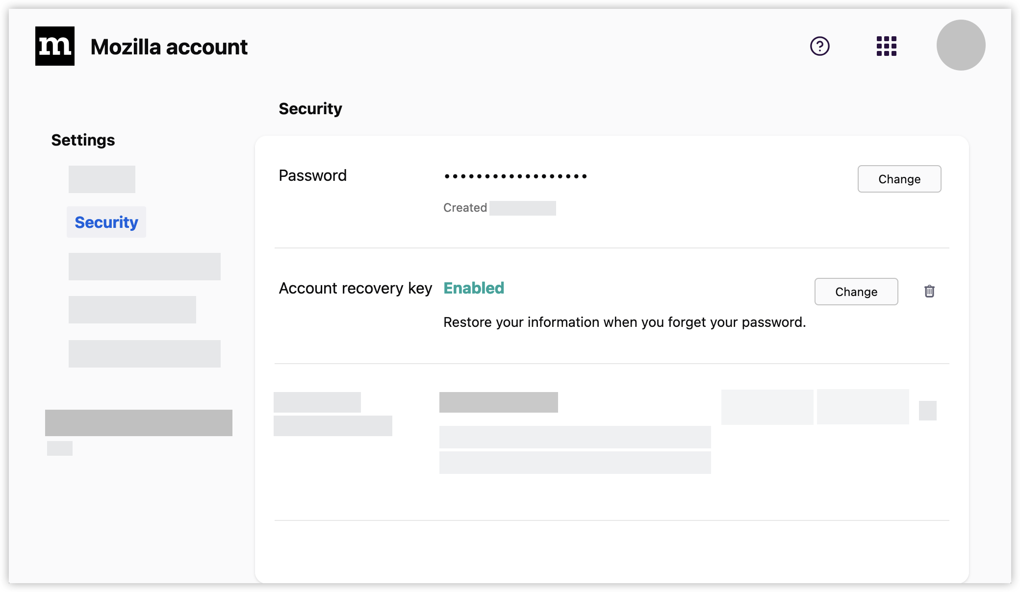 Mozilla account security card