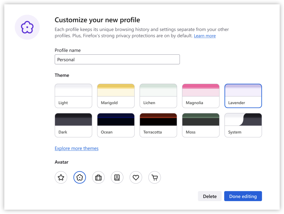 Customize new profile