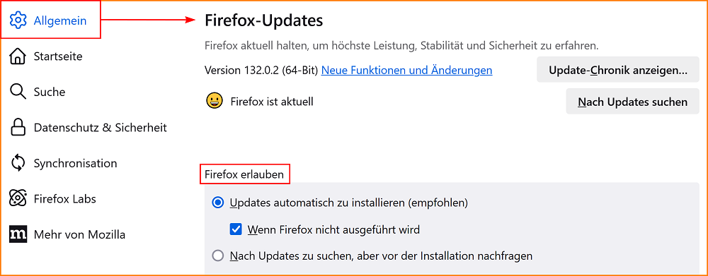 Einstellungen Allgemein Updates not win fx132