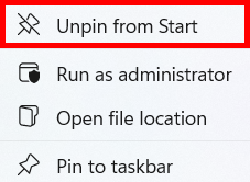 Unpin from start