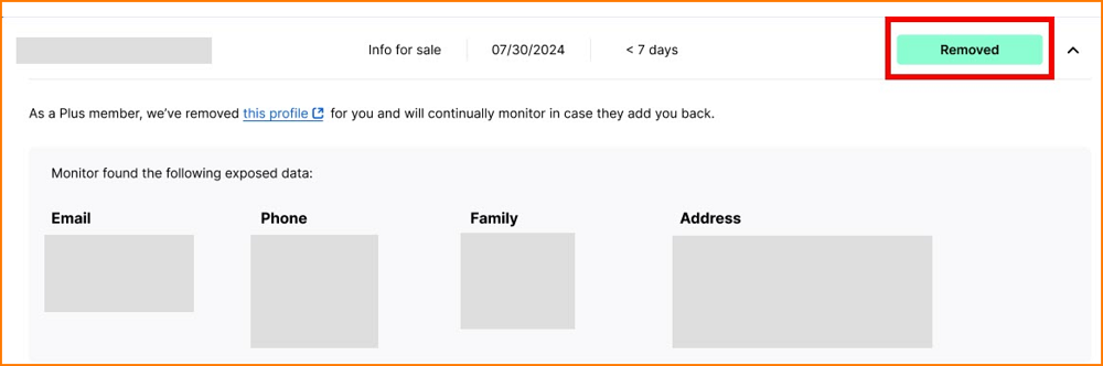 Mozilla Monitor Removed status