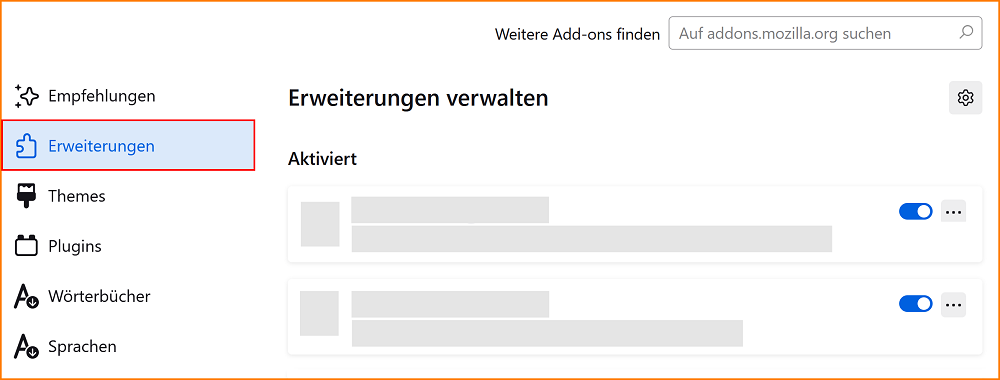 Add-ons Erweiterungen verwalten fx133