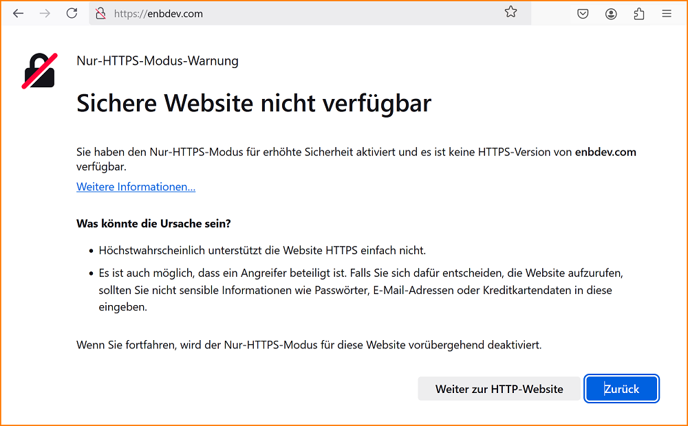 Sichere Website nicht verfügbar fx134