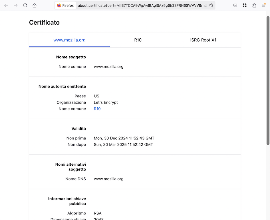 Certificato di sicurezza di un sito web | Supporto a Firefox