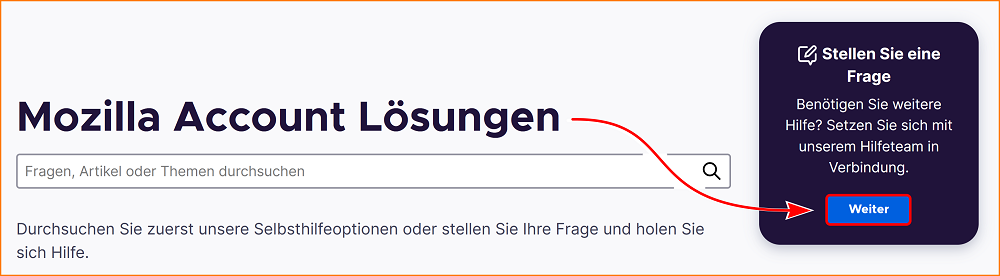 Mozilla account Banner Frage stellen fx136