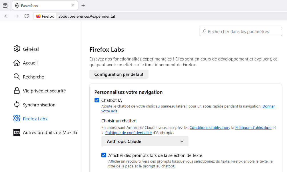 AI Chatbot Firefox Labs 29012025