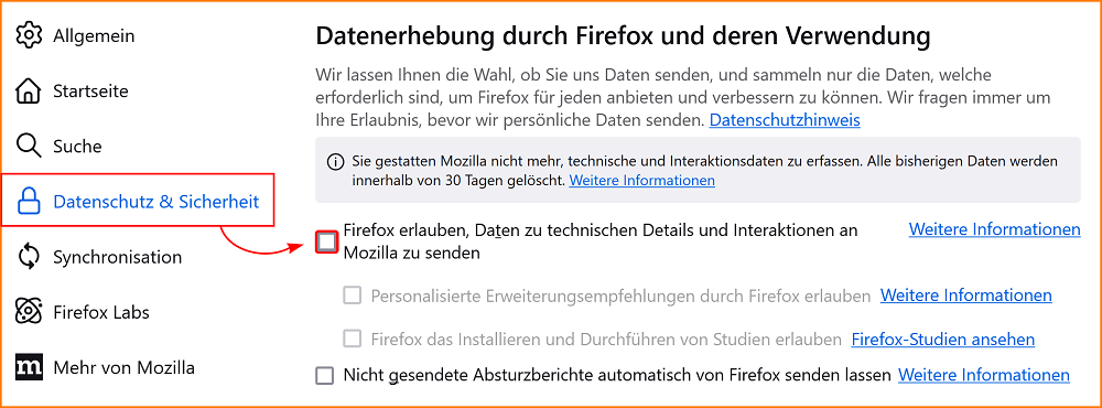 Einstellungen Telemetrie deaktivieren fx135