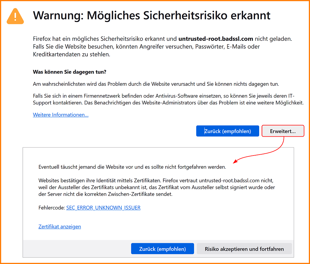 Fehlercode Mögliches Sicherheitsrisiko erkannt fx128