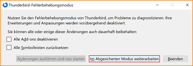 TB Dialog Fehlerbehebungsmodus tb115