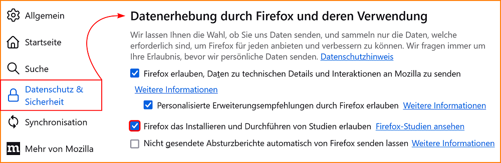 Einstellungen Datenschutz Datenerhebung fx128