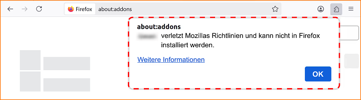 Add-ons Hinweis auf blockiertes Add-on fx135