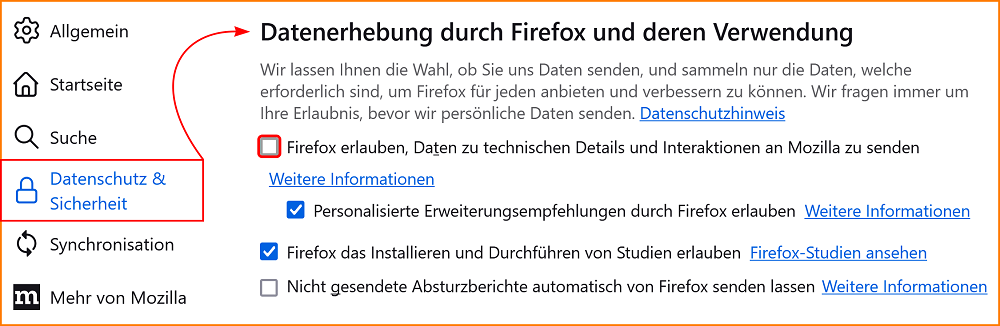 Einstellungen Datenschutz Datenerhebung 1 fx128