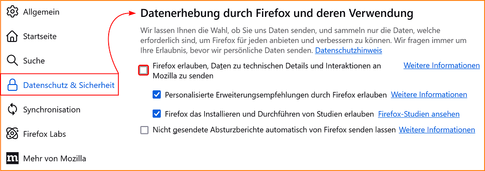 Einstellungen Datenschutz Datenerhebung 1 fx135