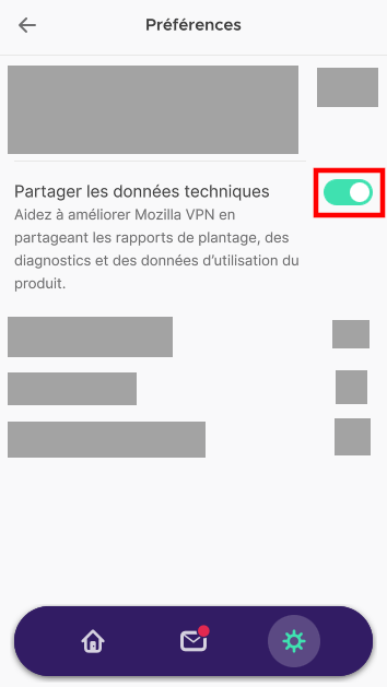 Data collection toggle on