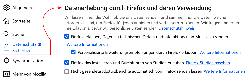 Einstellungen Datenschutz Datenerhebung 2 fx128