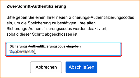 2FA Authentication-Sicherungscode eingeben