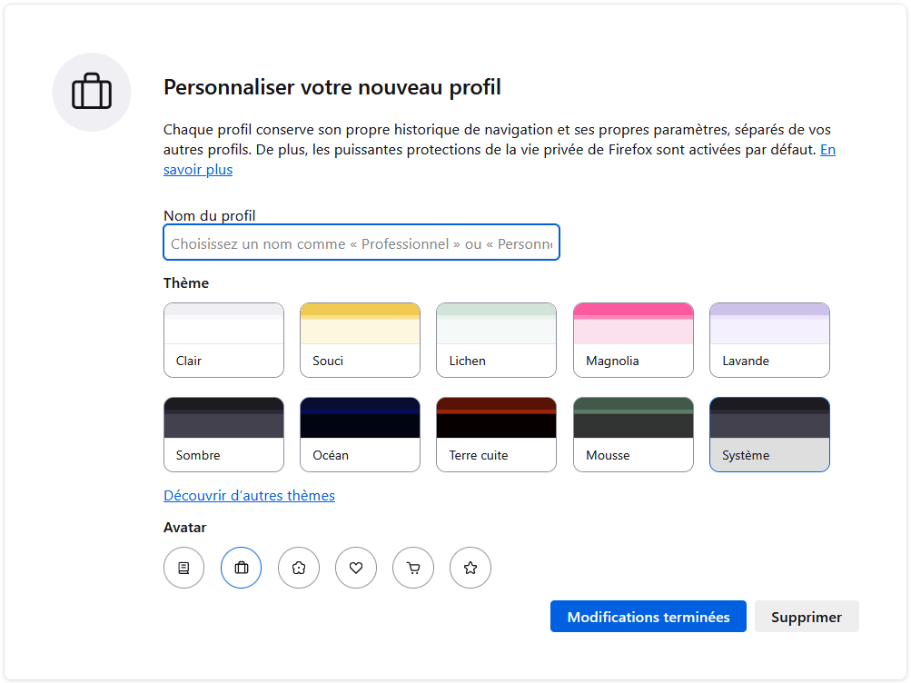 Customize new profile