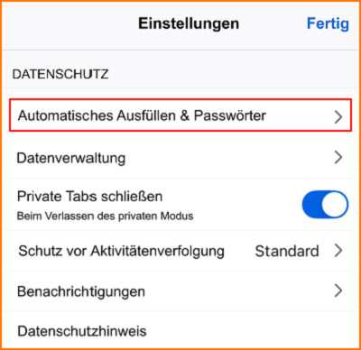 iOS Passwort Menü fx136