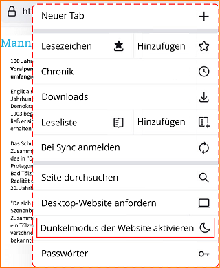 iOS Dunkelmodus der Website