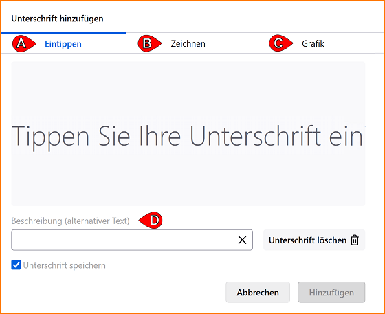 pdf Unterschrift hinzufügen Optionen fx137