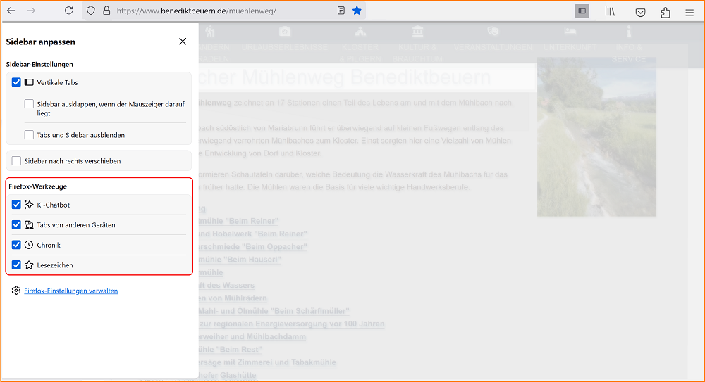 Einstellungen Allgemein Sidebar 2 fx138