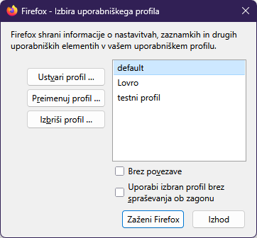Fx139 Izbira uporabniskega profila