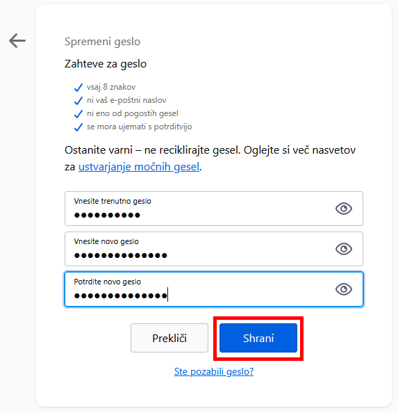 Spreminjanje gesla racuna Mozilla (maj 2025)