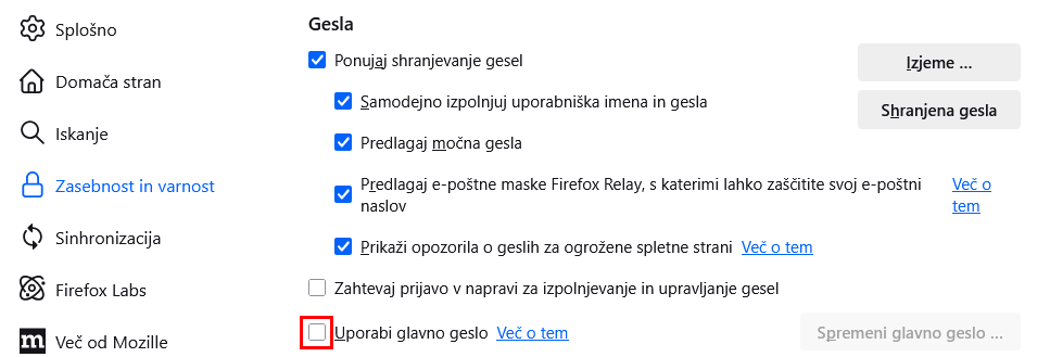 Fx139 Uporabi glavno geslo