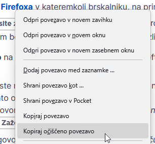 Fx139 prirocni meni Kopiraj ocisceno povezavo