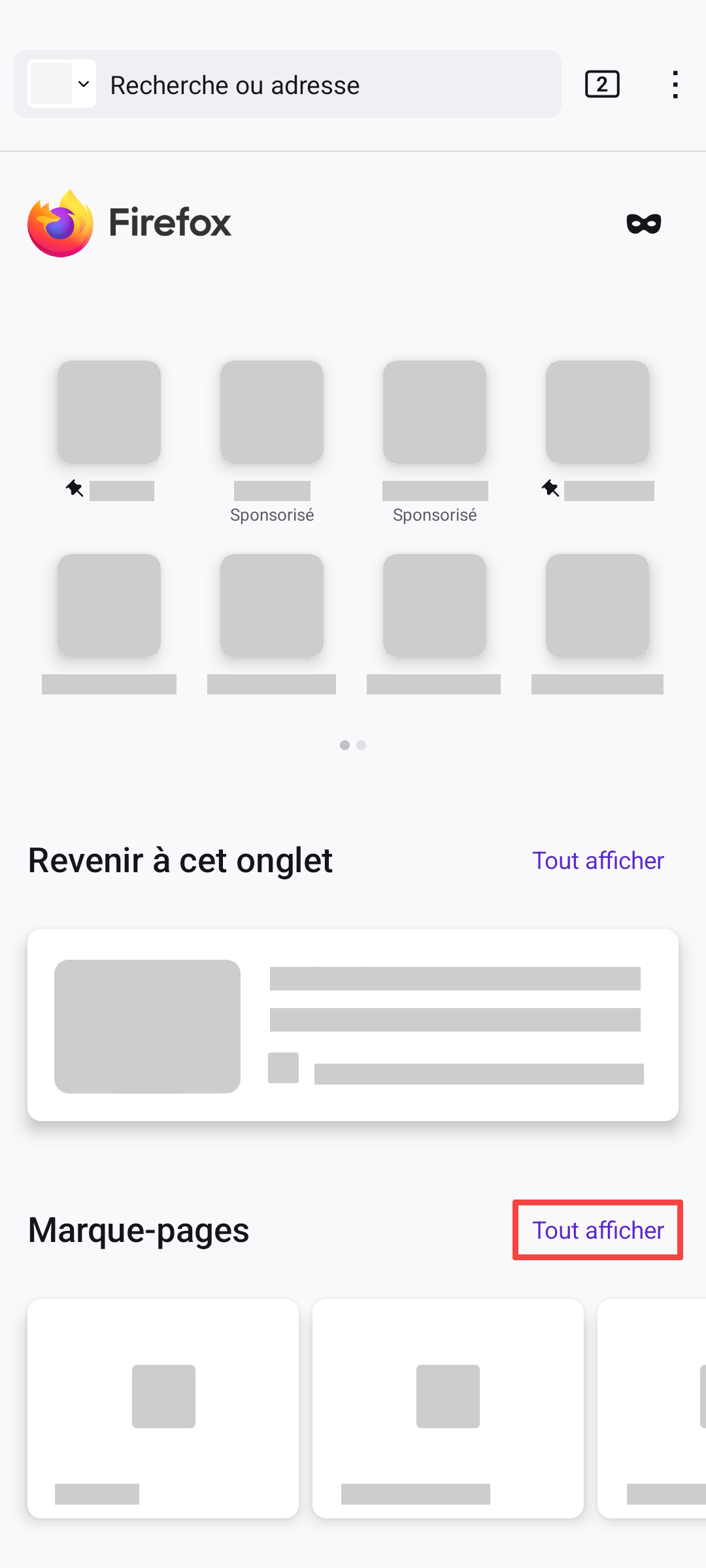 Fenix home screen bookmarks