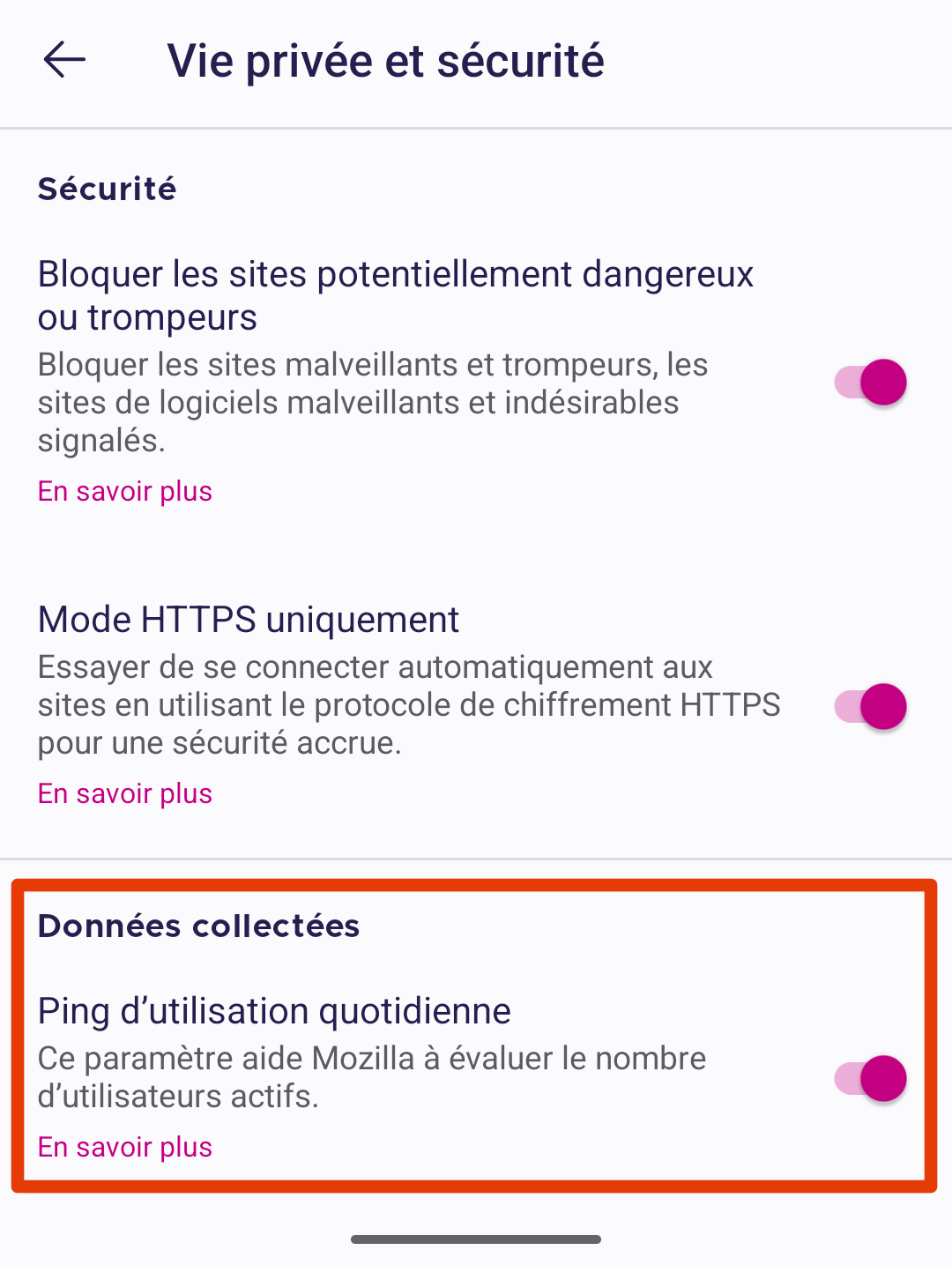 Daily usage ping Focus Android 136