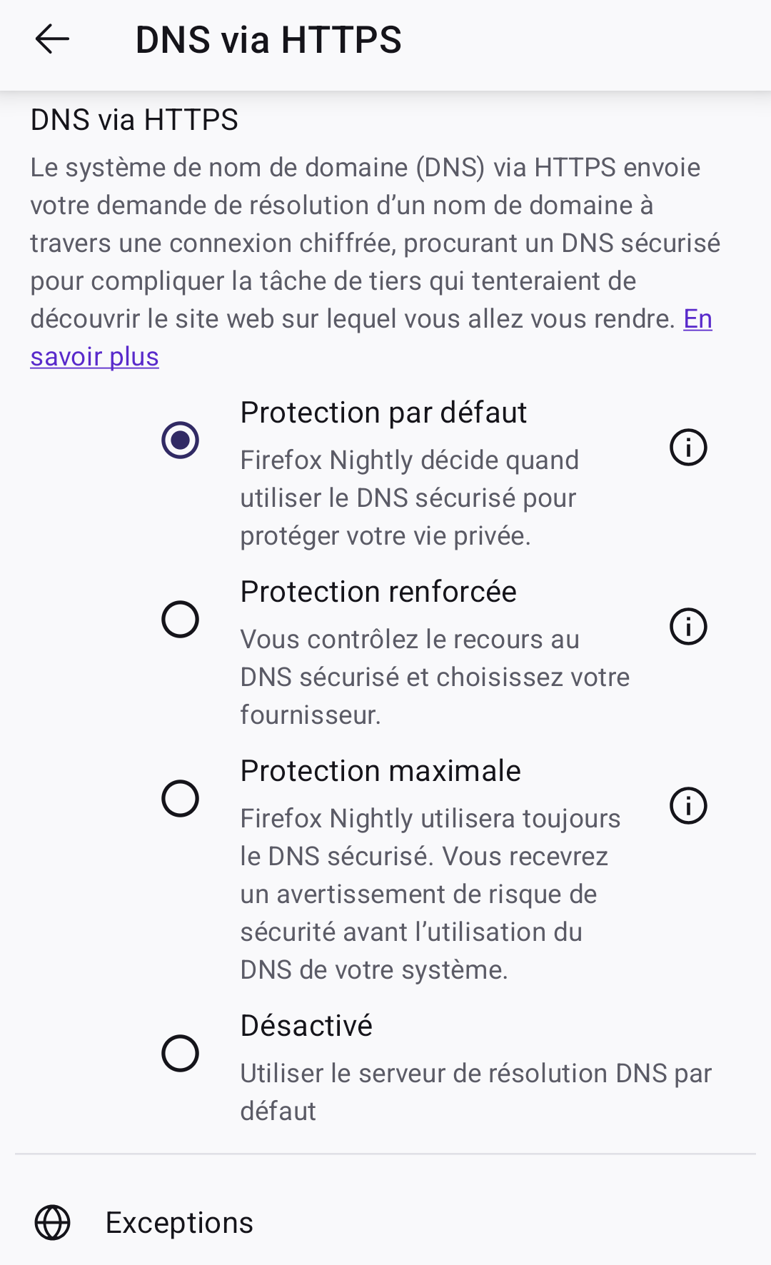 Fenix DNS over HTTPS panel